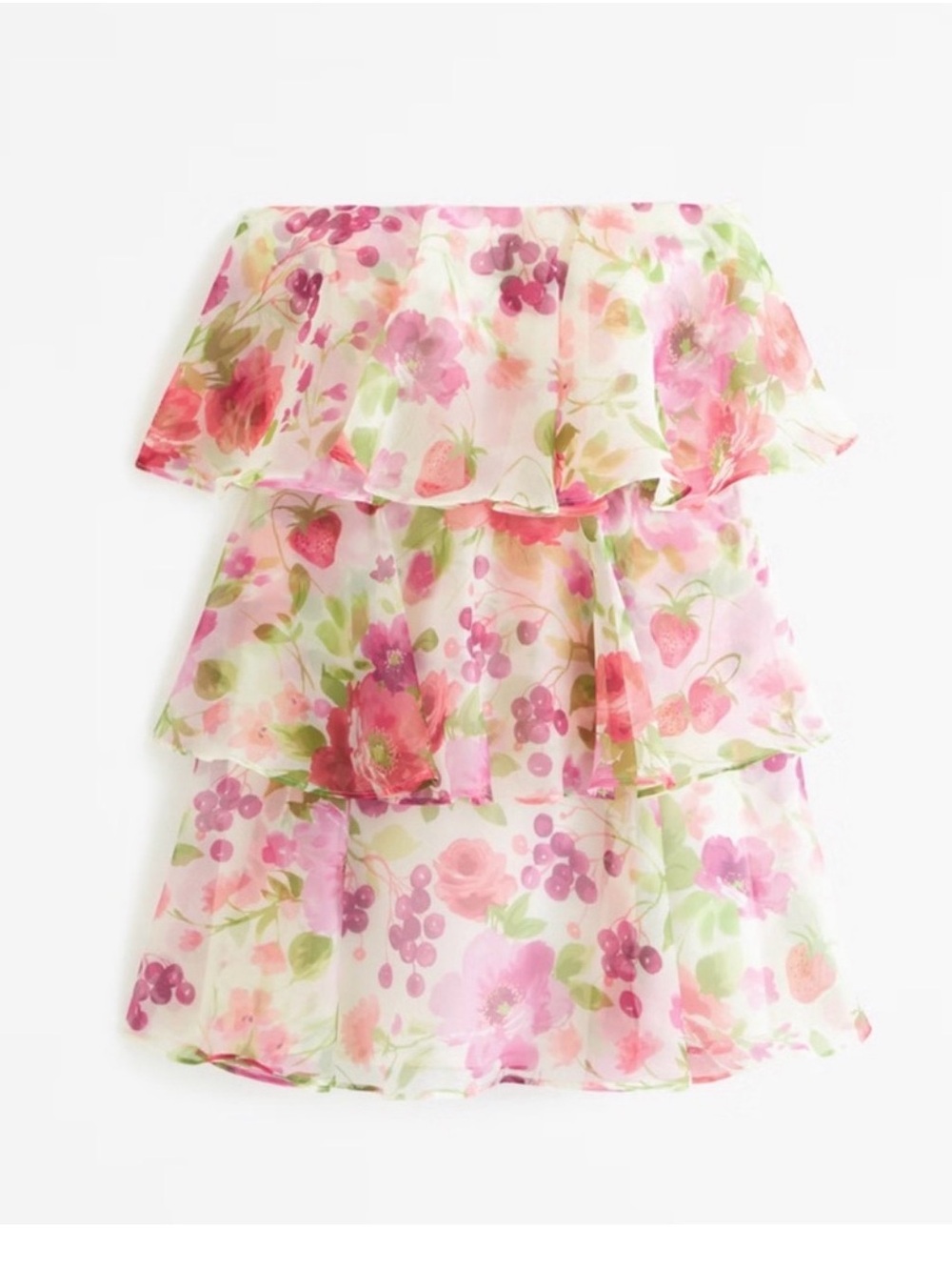 Abercrombie tiered floral strapless garden party strawberry print dress SMALL